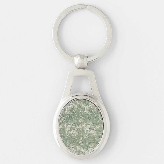 William Morris Saliegroene Tulp Patroon: Vintage Sleutelhanger (Voorkant)