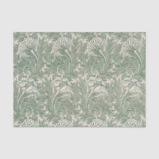 William Morris Saliegroene Tulp Patroon: Vintage Tissuepapier (Voorkant)
