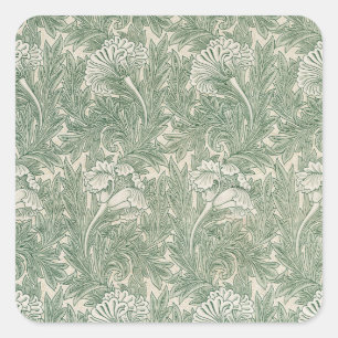 William Morris Saliegroene Tulp Patroon: Vintage Vierkante Sticker