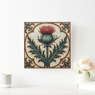 William Morris Schotse distel vintage bloemmotief Vierkante Klok