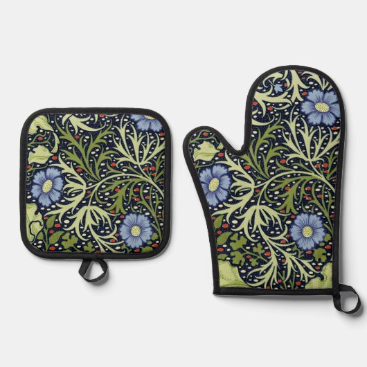 William Morris Seaweed Antiek Flower Ovenwant & Pannenlap Set (Voorkant)