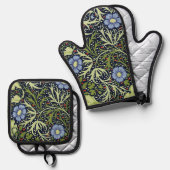 William Morris Seaweed Antiek Flower Ovenwant & Pannenlap Set (Voorkant / Achterkant)