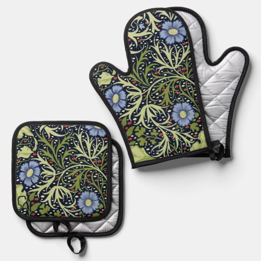 William Morris Seaweed Antiek Flower Ovenwant & Pannenlap Set (Voorkant / Achterkant)