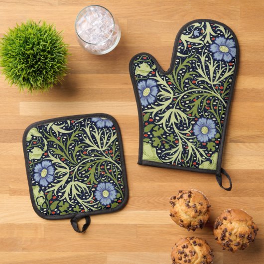 William Morris Seaweed Antiek Flower Ovenwant & Pannenlap Set (Top down)