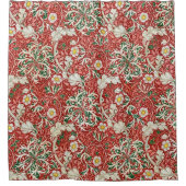 William Morris Seaweed Antiek Flower Red Green Douchegordijn (Voorkant)