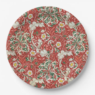 William Morris Seaweed Antiek Flower Red Green Papieren Bordje