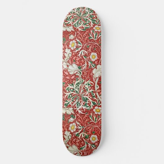 William Morris Seaweed Antiek Flower Red Green Persoonlijk Skateboard (Voorkant)