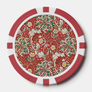 William Morris Seaweed Antiek Flower Red Green Poker Chips