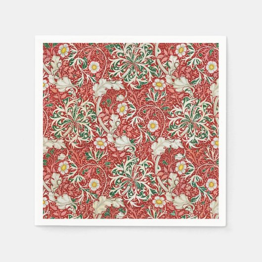 William Morris Seaweed Antiek Flower Red Green Servet (Voorkant)