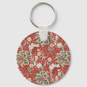 William Morris Seaweed Antiek Flower Red Green Sleutelhanger