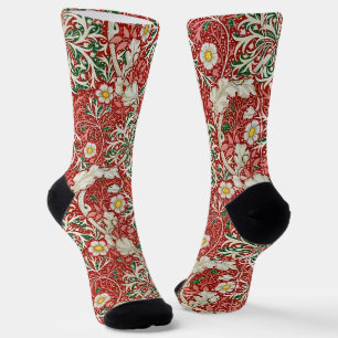 William Morris Seaweed Antiek Flower Red Green Sokken