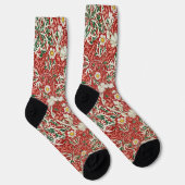 William Morris Seaweed Antiek Flower Red Green Sokken (Rechts)
