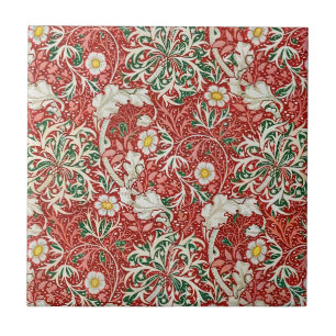 William Morris Seaweed Antiek Flower Red Green Tegeltje