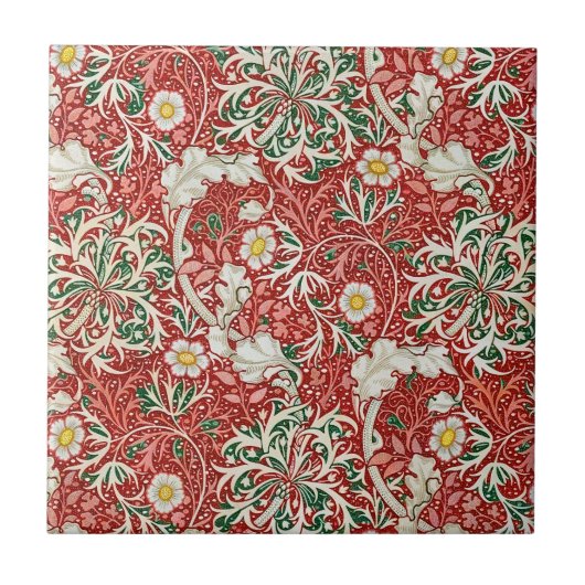 William Morris Seaweed Antiek Flower Red Green Tegeltje (Voorkant)