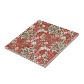 William Morris Seaweed Antiek Flower Red Green Tegeltje (Zijkant)