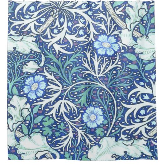 William Morris Seaweed Blue Pattern Douchegordijn (Voorkant)
