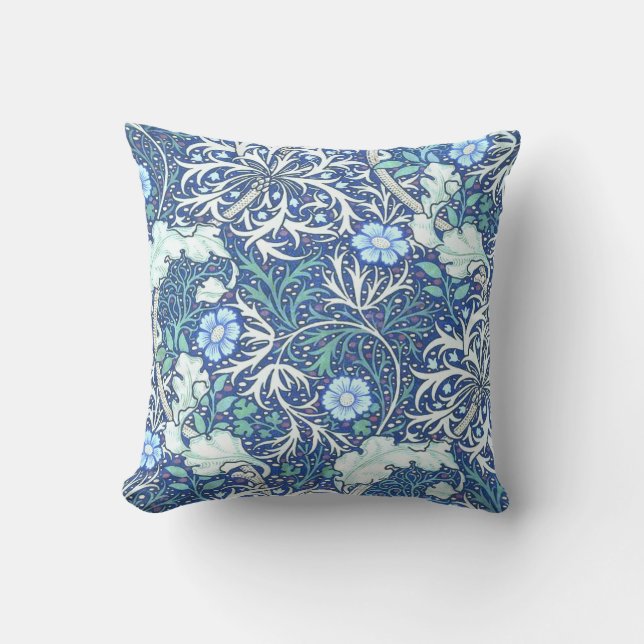 William Morris Seaweed Blue Pattern Kussen (Voorkant)