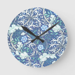 William Morris Seaweed Blue Pattern Ronde Klok