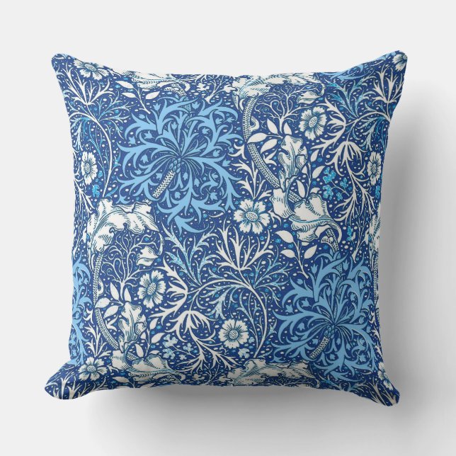 William Morris Seaweed Floral, Cobalt Blue en Whit Buitenkussen (Voorkant)