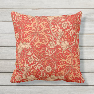 William Morris Seaweed Floral, Deep Coral Oranje Buitenkussen