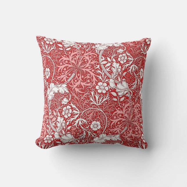 William Morris Seaweed Floral, Deep Red en White Buitenkussen (Voorkant)