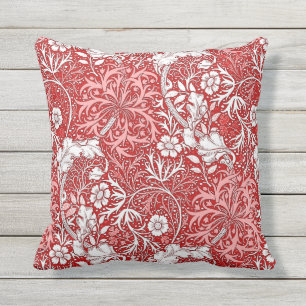 William Morris Seaweed Floral, Deep Red en White Buitenkussen