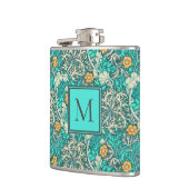 William Morris Seaweed Patroon met uw Monogram Heupfles (Links)
