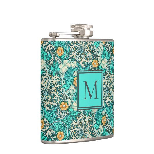 William Morris Seaweed Patroon met uw Monogram Heupfles (Rechts)