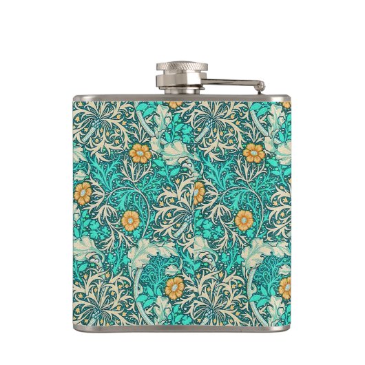 William Morris Seaweed Patroon met uw Monogram Heupfles (Achterkant)