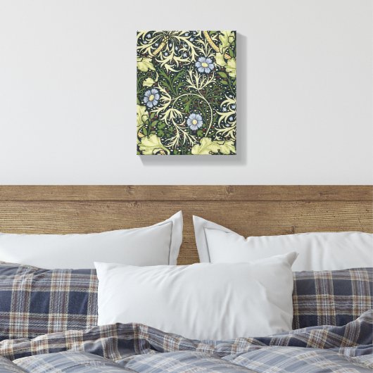 William Morris Seaweed Pattern Floral  Art Canvas Afdruk (Insitu (Slaapkamer))