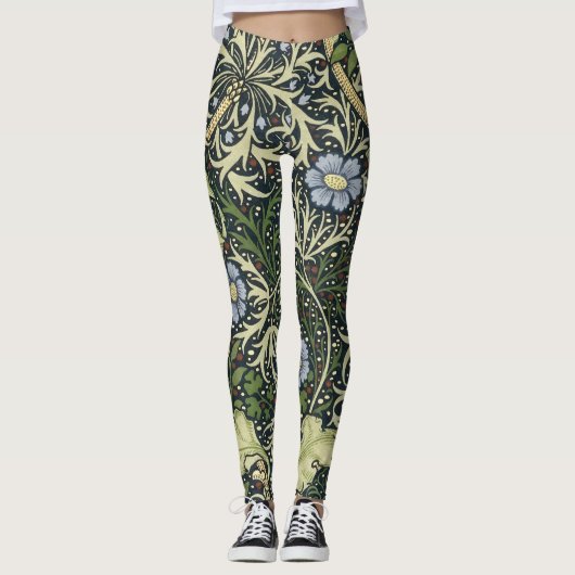 William Morris Seaweed Pattern Floral  Art Leggings (Voorkant)