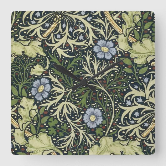 William Morris Seaweed Pattern Floral  Art Vierkante Klok (Voorkant)