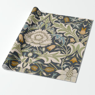 William Morris Severn Navy Blauwe Bloemrijke Kunst Cadeaupapier