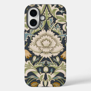 William Morris Severn Navy Blauwe Bloemrijke Kunst iPhone 16 Hoesje