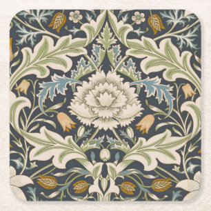 William Morris Severn Navy Blauwe Bloemrijke Kunst Kartonnen Onderzetters