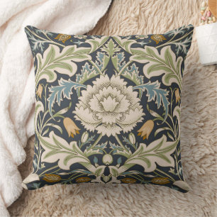 William Morris Severn Navy Blauwe Bloemrijke Kunst Kussen