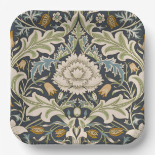 William Morris Severn Navy Blauwe Bloemrijke Kunst Papieren Bordje