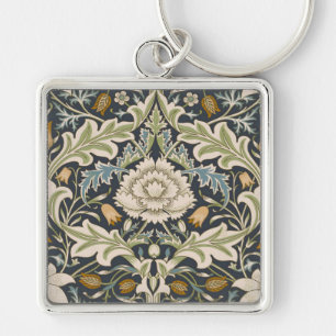 William Morris Severn Navy Blauwe Bloemrijke Kunst Sleutelhanger