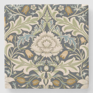 William Morris Severn Navy Blauwe Bloemrijke Kunst Stenen Onderzetter