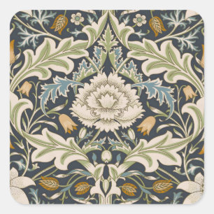 William Morris Severn Navy Blauwe Bloemrijke Kunst Vierkante Sticker