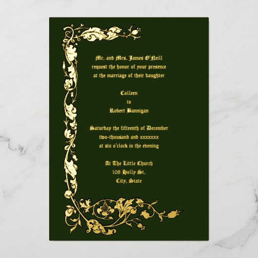  William Morris Simple Floral Vine Folie Uitnodiging (Voorkant)