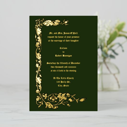 William Morris Simple Floral Vine Folie Uitnodiging (Staand Voorkant)