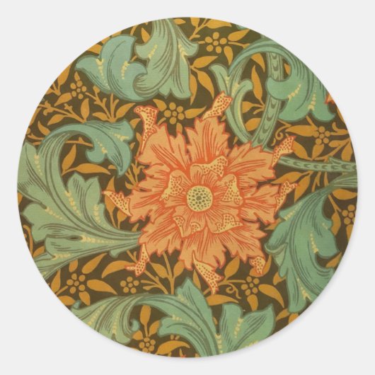 William Morris Single Stem Pattern Art Nouveau Ronde Sticker (Voorkant)