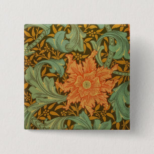 William Morris Single Stem Pattern Art Nouveau Vierkante Button 5,1 Cm