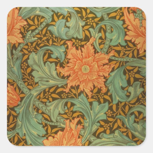 William Morris Single Stem Pattern Art Nouveau Vierkante Sticker (Voorkant)
