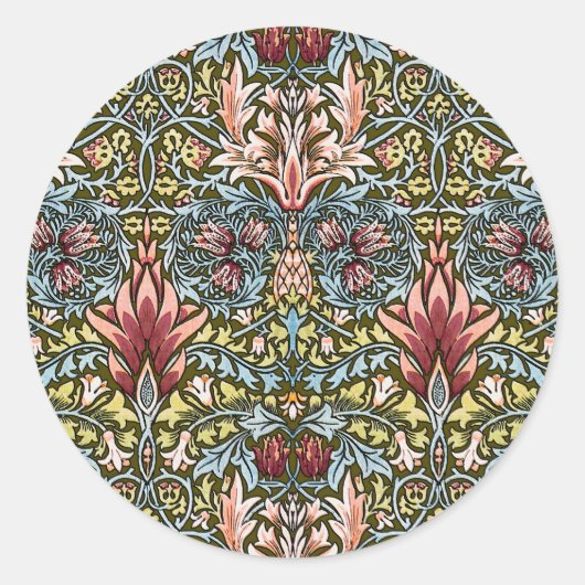 William Morris Snakeshead Floral Pattern Ronde Sticker (Voorkant)