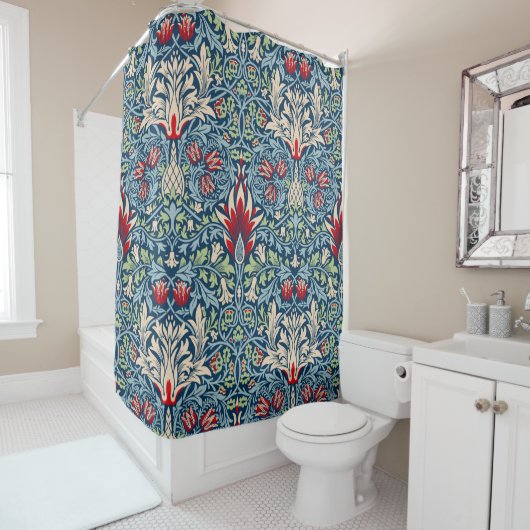 William Morris Snakeshead Fritillary Floral Design Douchegordijn (In situ)