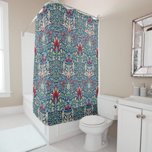 William Morris Snakeshead Fritillary Floral Design Douchegordijn (In situ)