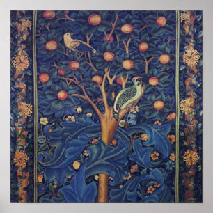 William Morris Specht Tapijt Blauwe Ontwerp Poster