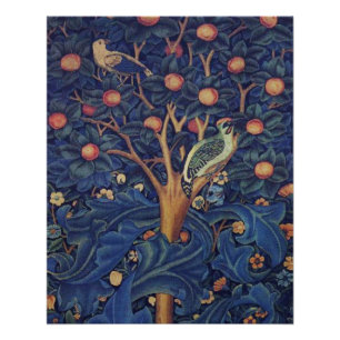 William Morris Specht Tapijt Blauwe Ontwerp Poster